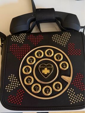 Betsey Johnson Black Crossbody Phone Dial Heart Studded Bag